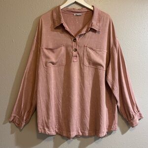 White Birch Mineral Wash Oversized Rayon Henley Tunic Top Size L - Very Soft